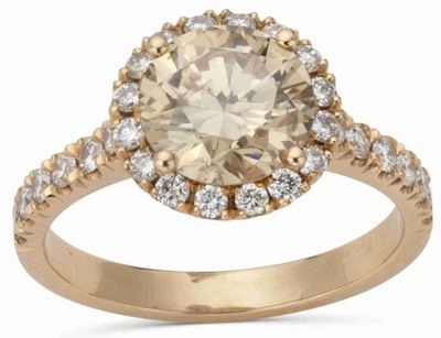 Bague Avec Diamant Fancy Brun/Jaune 2ct. ET OR Jaune 18k