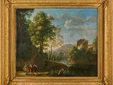 an image of a painting of a landscape with people and animals