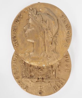 Plaque en bois doré "Exposition de Toulouse 1898".