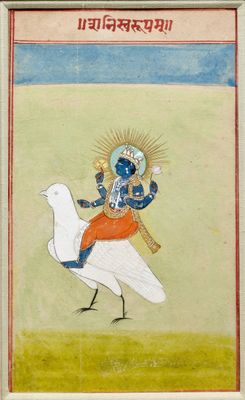 une image représentant un tableau où l'on voit une personne chevauchant un oiseau