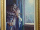 tableau représentant un clown jouant du violon devant une fenêtre