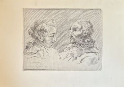 dessin représentant un homme et une femme se faisant face devant le dessin d'un homme