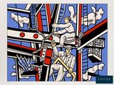 une photo d'un tableau représentant deux hommes travaillant sur un bâtiment