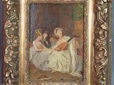 un tableau représentant une femme jouant du luth avec deux enfants