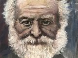 an oil painting of a man with a white beard and a blue bow tie