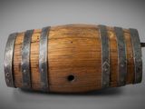 a close up of a wooden barrel with metal straps
