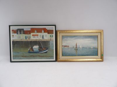 deux tableaux représentant des bateaux sur l'eau, placés l'un à côté de l'autre