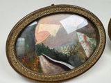 two framed pictures of a landscape in a gold frame
