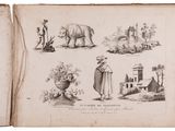 an old book with illustrations of animals and people