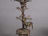 pair of antique brass table lamps with animals and flowers on them