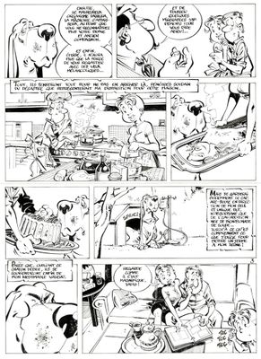 une page en noir et blanc d'une bande dessinée représentant un personnage de bande dessinée