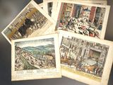 several old books with pictures of people on them sitting on top of a table