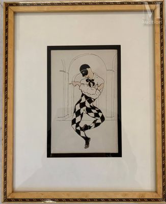une image représentant un dessin encadré d'une femme vêtue d'une robe à carreaux