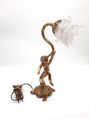 une lampe sur laquelle est représenté un singe et une lampe sur laquelle est représentée une fleur