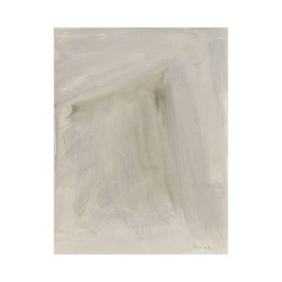 une peinture abstraite dans des tons de blanc et de gris sur fond blanc
