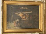 un tableau représentant un vieil homme avec un chapeau et une pipe