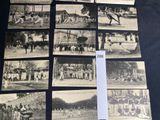 several old black and white photographs of people playing baseball