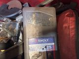 a red bag filled with tools and other items