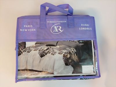 a purple bag with a picture of a bed in it