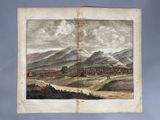 an old book with a picture of a town in the middle of it