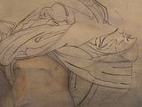 drawing of a nude woman with a towel wrapped around her head
