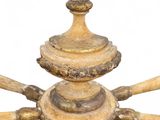 an image of a wooden candle holder with four candles on it