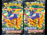two packs of pokemon trading cards are shown on a black background