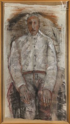 une image représentant un tableau d'un homme en chemise blanche tenant une batte de baseball