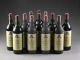 six bottles of wine lined up in a row on a table