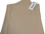 a tan top with a tag on it on a white background