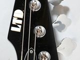 a close up of an electric guitar with a white background