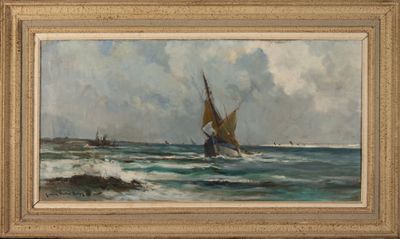an image of a painting of a sailboat in the ocean