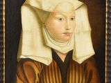 un tableau représentant une femme portant un chapeau blanc et une robe marron