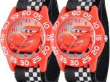 two children ' s cars watch with red faces and black straps
