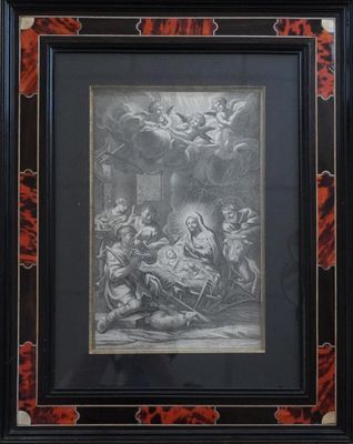 a black and white drawing of a man kneeling in front of a group of people