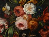a painting of flowers in a vase on a table