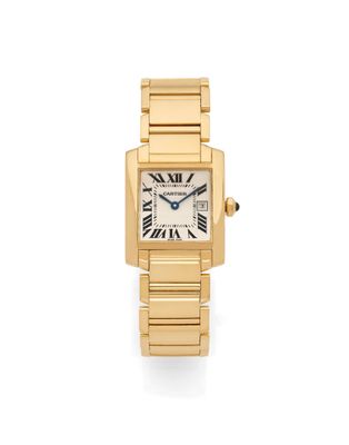 une montre Cartier en or jaune 18 carats avec des chiffres romains