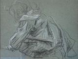 drawing of a woman kneeling on her knees with her hands on her knees