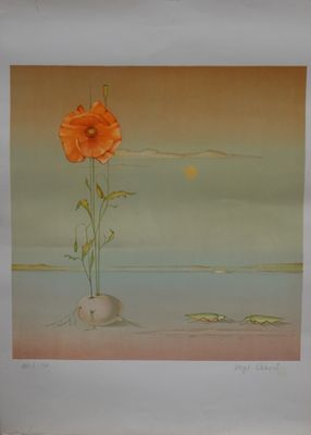 une photo d'un tableau représentant une fleur dans un vase
