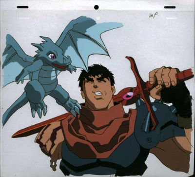 an image of a man holding a pair of scissors next to a dragon