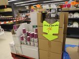 a cardboard box with a sign on it in a store