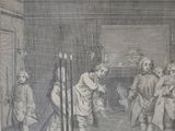 a drawing of a group of people standing in a room