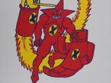 a picture of a red and yellow pokemon character on a white background