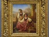 an image of a painting of two women sitting on a bench