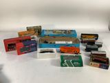many different types of toy trains on the table