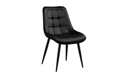 chaise de salle à manger en cuir noir, avec des pieds en bois et une assise noire