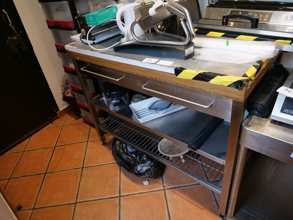 1 Table DE Travai Inox ET Bois 2 Tiroirs 120x 65 96, Avec SO…