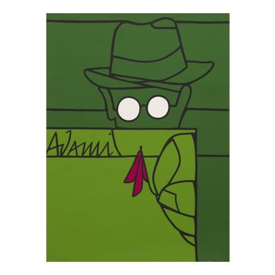 une image représentant un tableau où l'on voit un homme portant un chapeau et une chemise verte