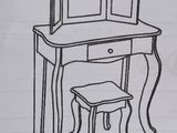drawing of a dressing table with a stool and a mirror