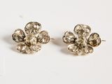 pair of silver tone flower earrings with clear crystal stones